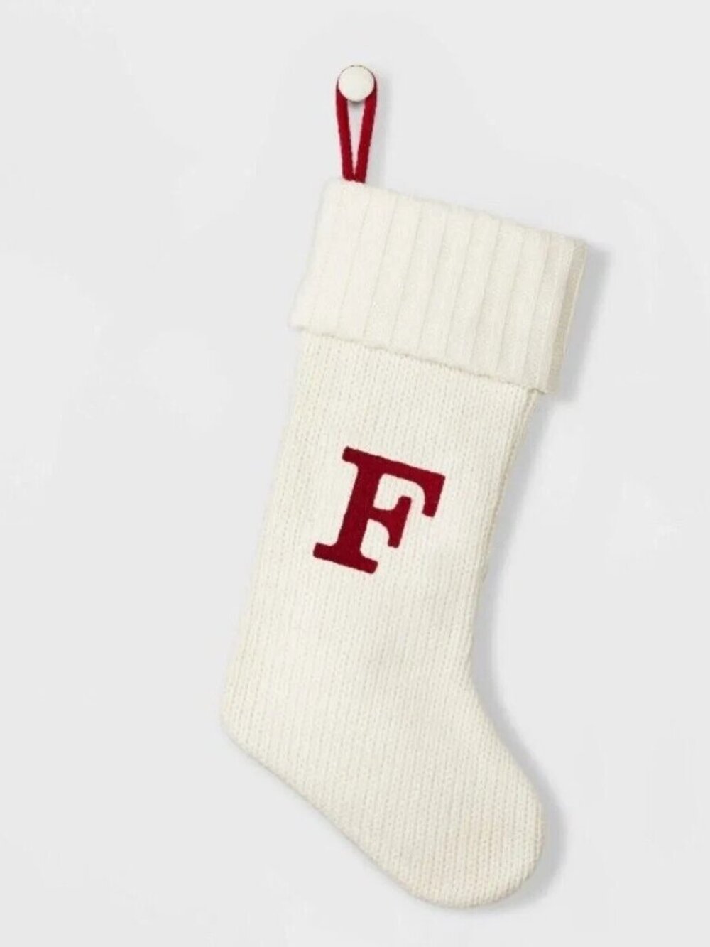 Wondershop 17" White Knit Stocking with Red Monogram F  New